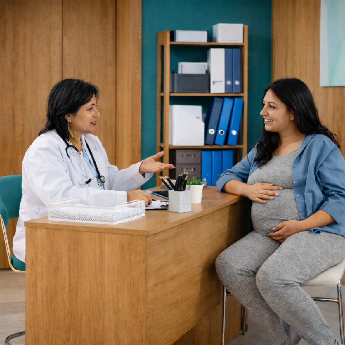 Dr. Safiya Farid checking a pregnant patient at Farid Maternity Hospital, Kalyan.